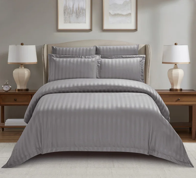 Donetella Hotel Striped Duvet Cover Set, Fits 200x200 cm Size Bed, 6-Pcs King Size Bedding Set, Brushed Microfiber Fabric, (Filler Not Included).